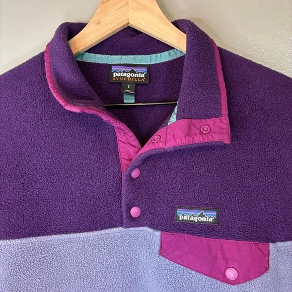 Patagonia Small Lightweight Synchilla Quarter Snap-T Fleece Purple Colorblock - Picture 3 of 5